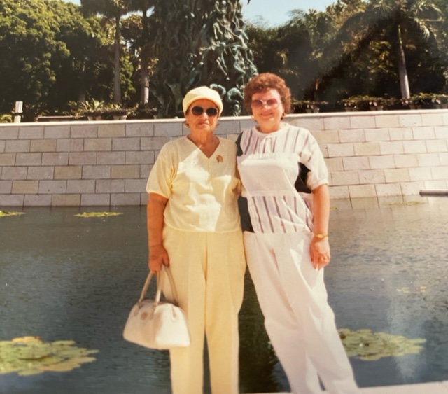 Helen and Esther in front of the Holocaust Memorial in Miami Beach, Florida.