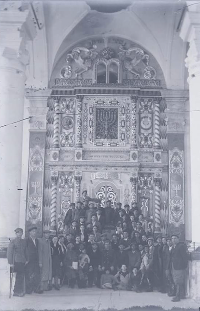 Wlodawa's Surviving Jews in Front of the Bemah at the Shul