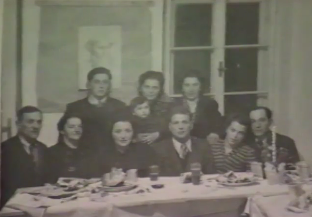 Rachel and Chaim (center) on their wedding day in a Salzburg DP camp (January 17th, 1946).